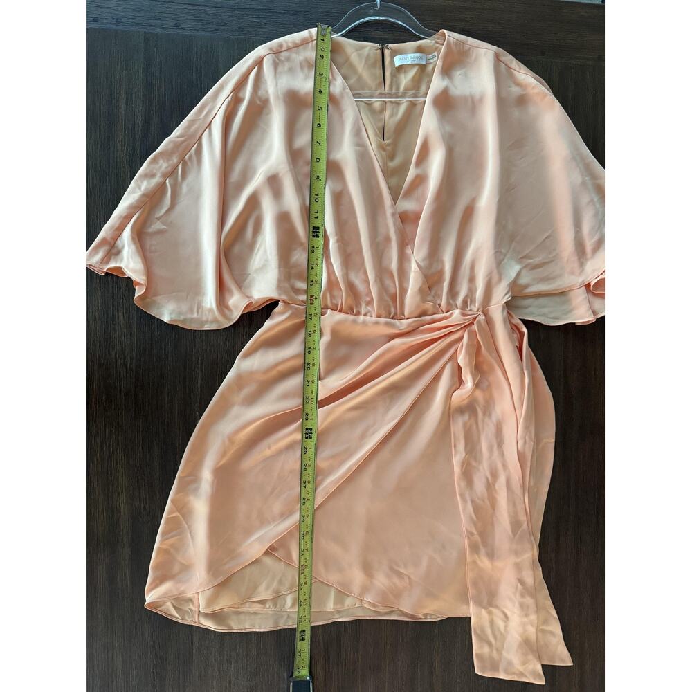 Ramy Brook Peach Satin Dress Womens 8 Wrap Mini Flutter Sleeve Bow Party M - Picture 4 of 12